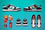 Here's a detailed look at the Nike Dunk Low Multicolor Swoosh sneaker (Image via Sportskeeda)
